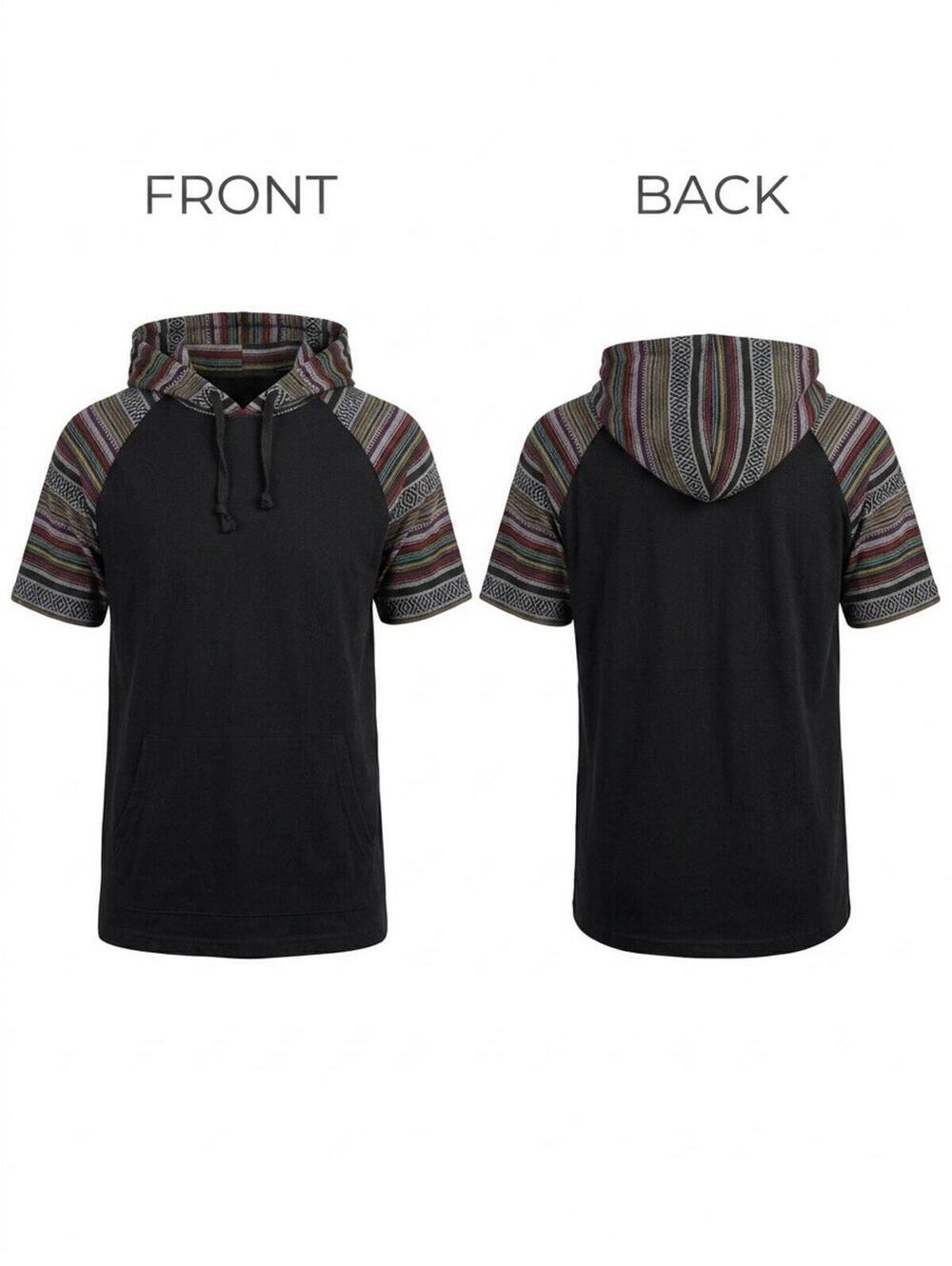 🧵Unixes Beautiful Giant Baja Hoodie Tee Black Serape Short Sleeve Mens L 09-9🧵